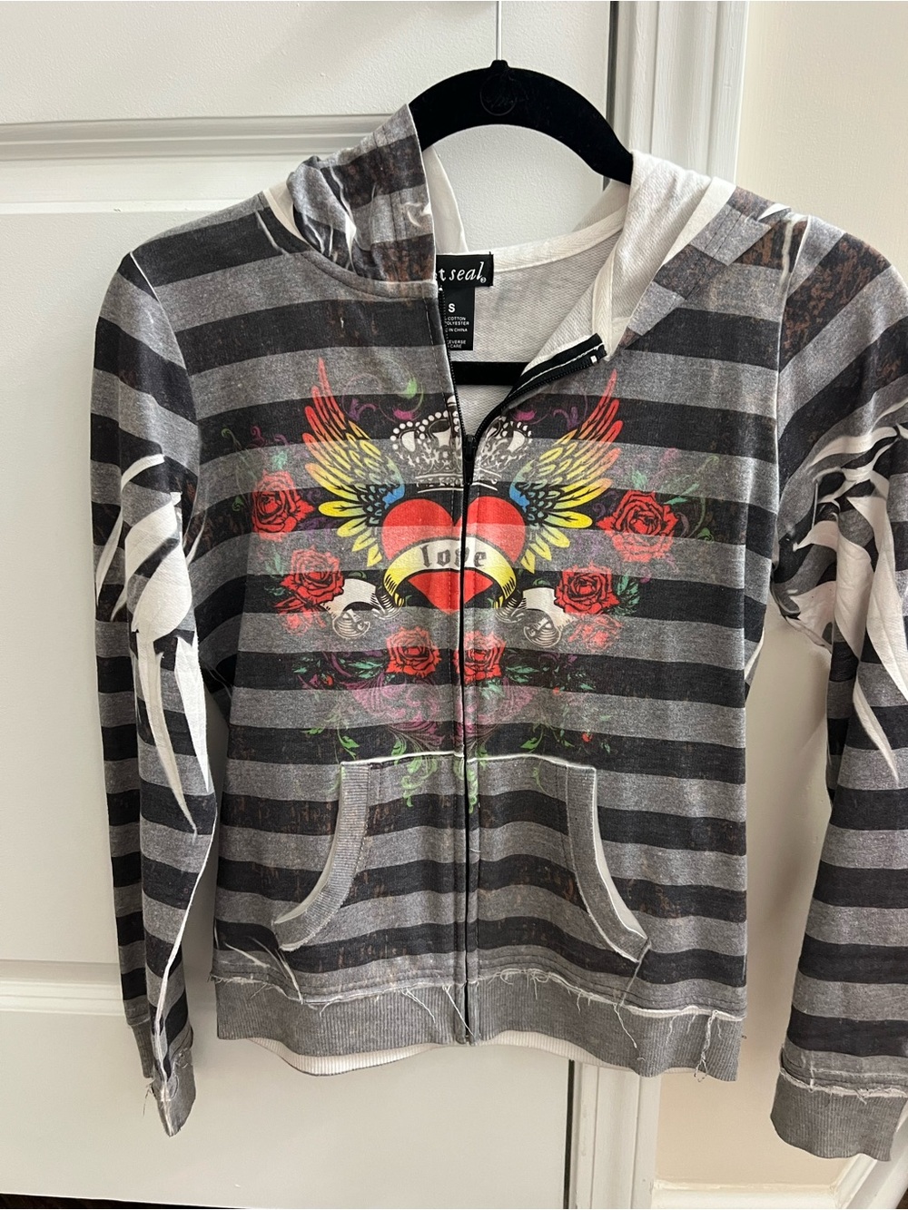 Y2K Distressed Zip Up Hoodie by Wet Seal - Small